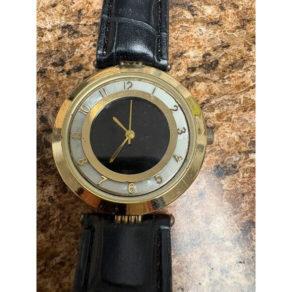 jessica Accessories - Jessica Carlyle Quartz Womens Watch Gold Tone Black Dial Faux Leather Strap